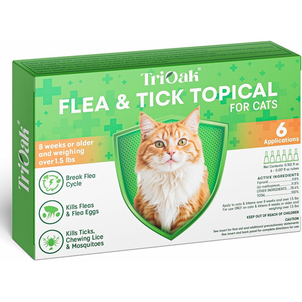 TriOak flea and tick topical treatment for cats front view packaging