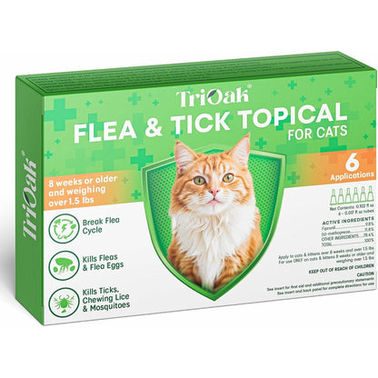 TriOak flea and tick topical treatment for cats front view packaging