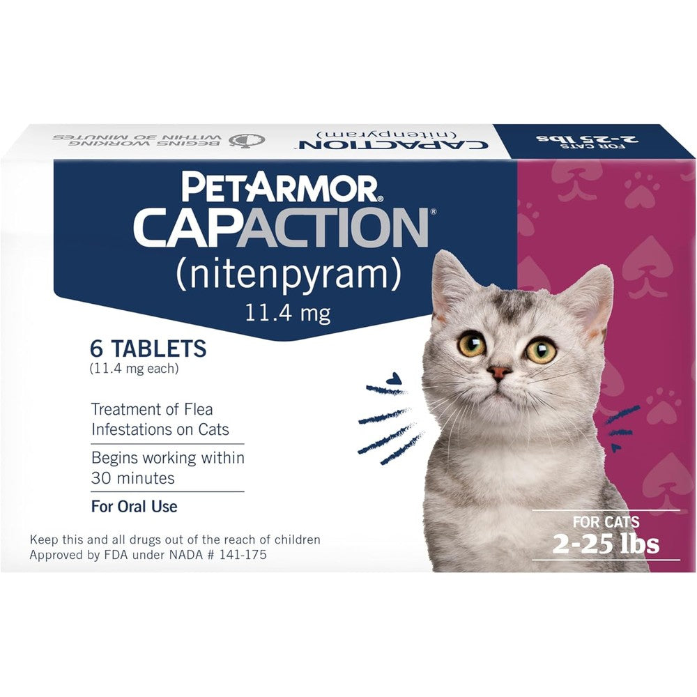PetArmor CAPACTION Nitenpyram Oral Flea Treatment For Cats And Kittens Weighing Two To Twenty Five Pounds Six Count Tablets