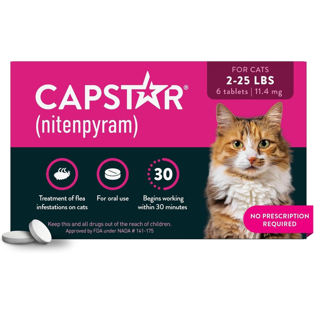 Capstar Nitenpyram Fast Acting Oral Flea Treatment For Cats And Kittens Two To Twenty Five Pounds Six Tablets