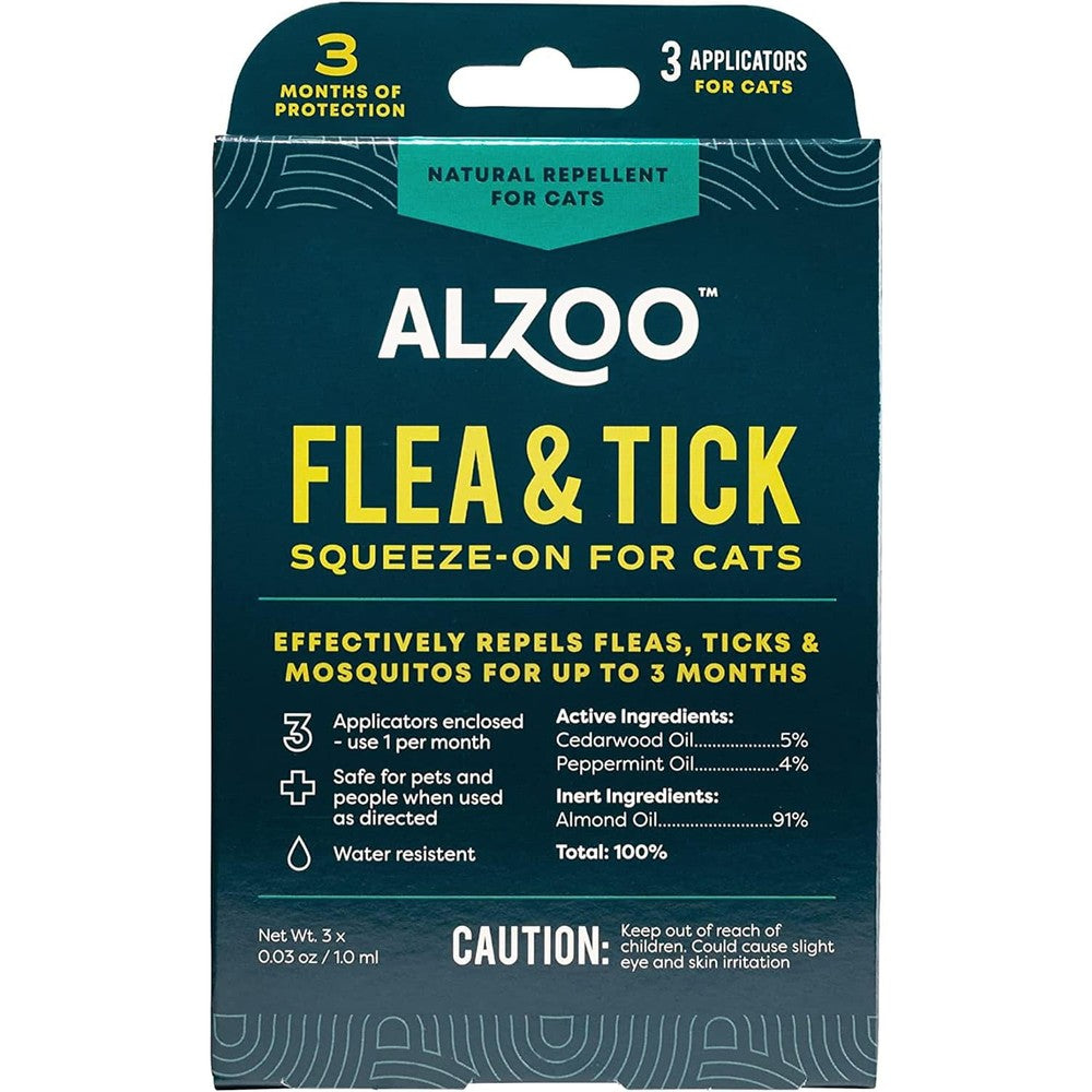 ALZOO Plant Based Flea and Tick Squeeze On for Cats packaging front view natural pest repellent