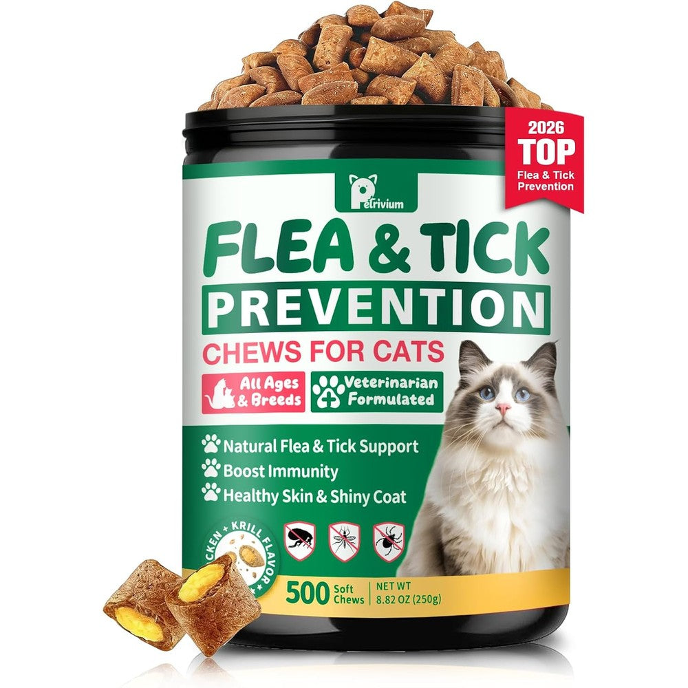 Cudory Petrivium flea and tick prevention cat chews front bottle view daily oral supplement