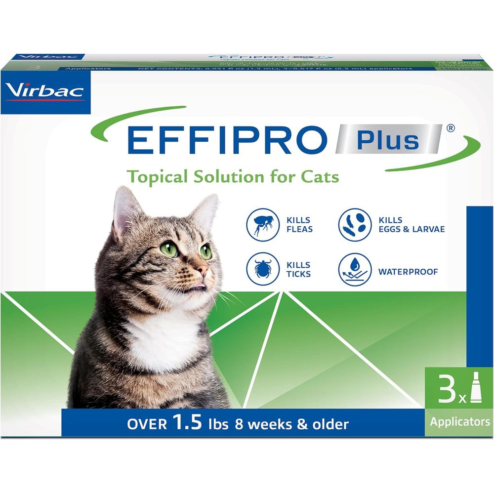 Virbac Effipro Plus topical solution for cats three month supply front view package