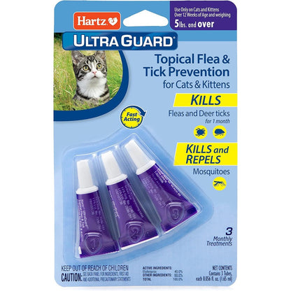 Hartz UltraGuard topical flea and tick prevention for cats front view packaging