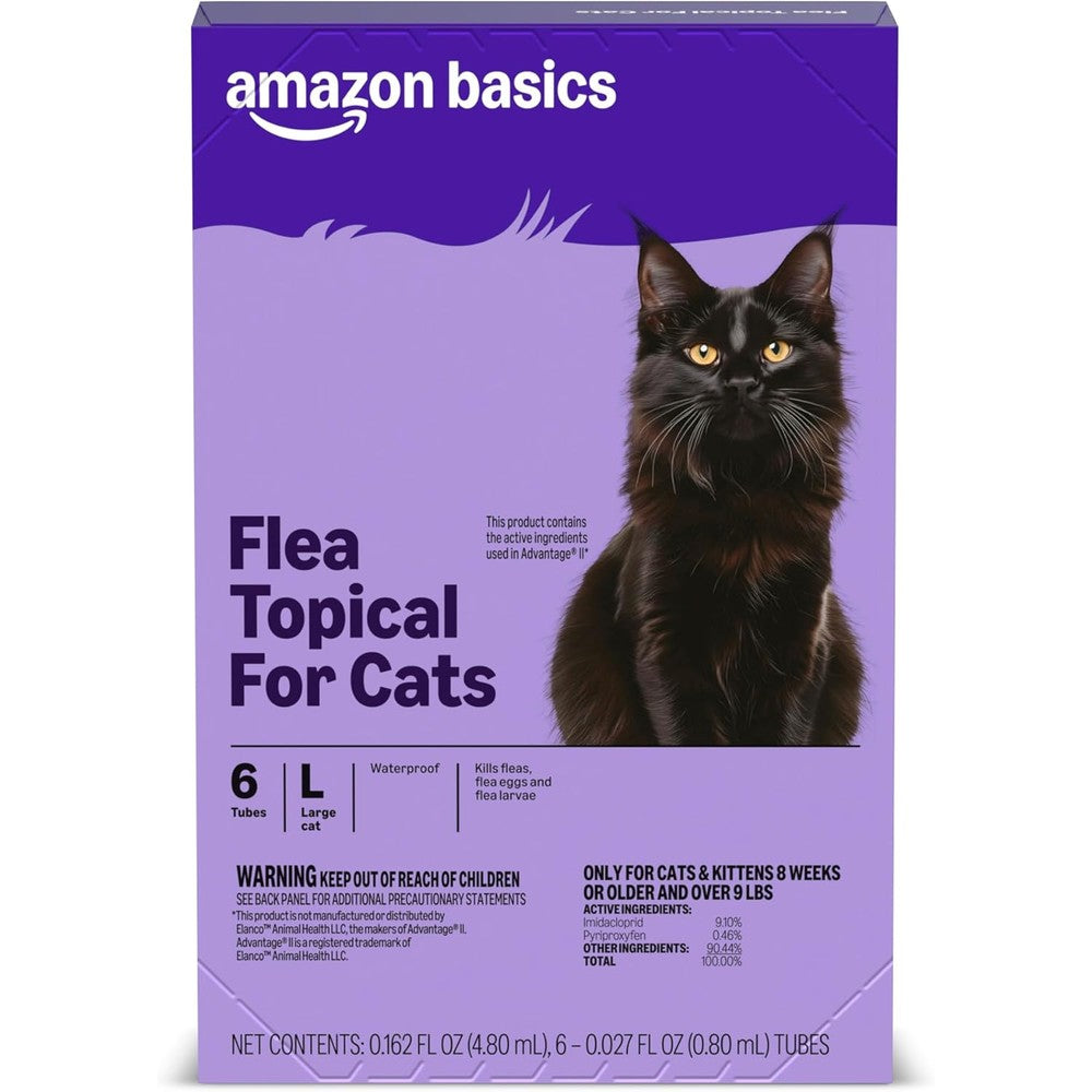 Amazon Basics preventative topical flea treatment for large cats front packaging view