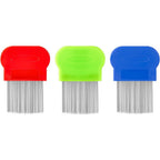 GWOZI stainless steel flea comb three piece set front view for pet grooming.