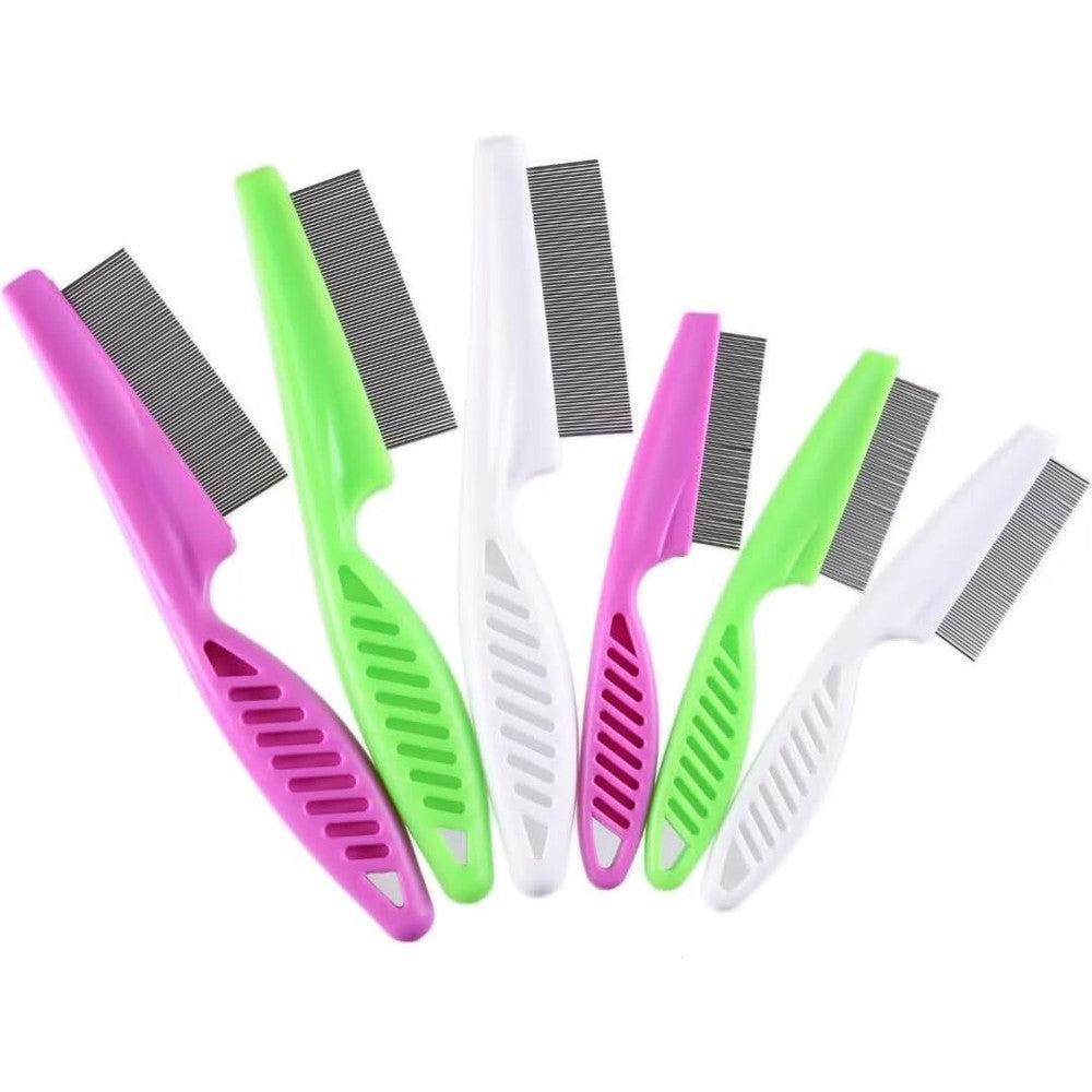 Hekoujiub 6 Pcs Pet Flea Comb Set Stainless Steel Dog And Cat Grooming Tools For Flea Lice And Tear Stain Removal