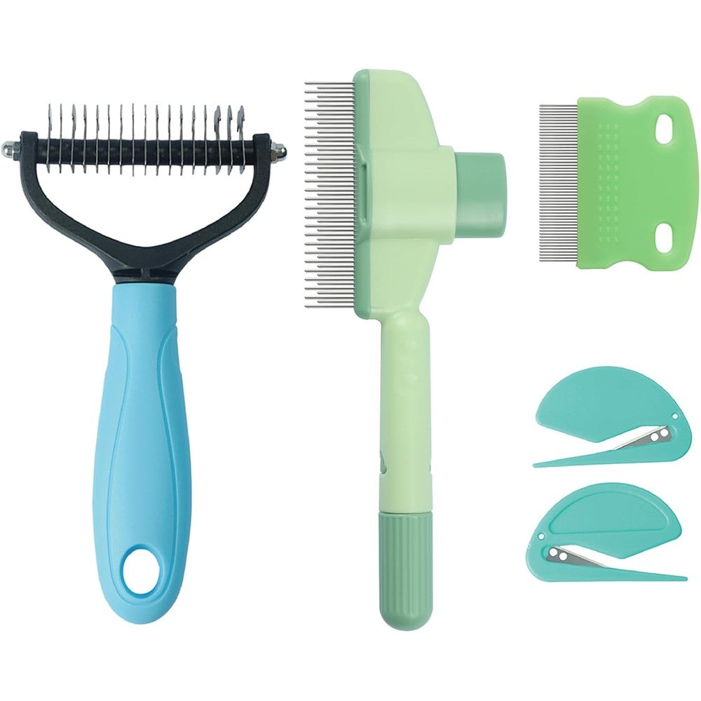 XISHIUYIS 5-Piece Flea Comb Set front view showcasing all five premium pet grooming tools.