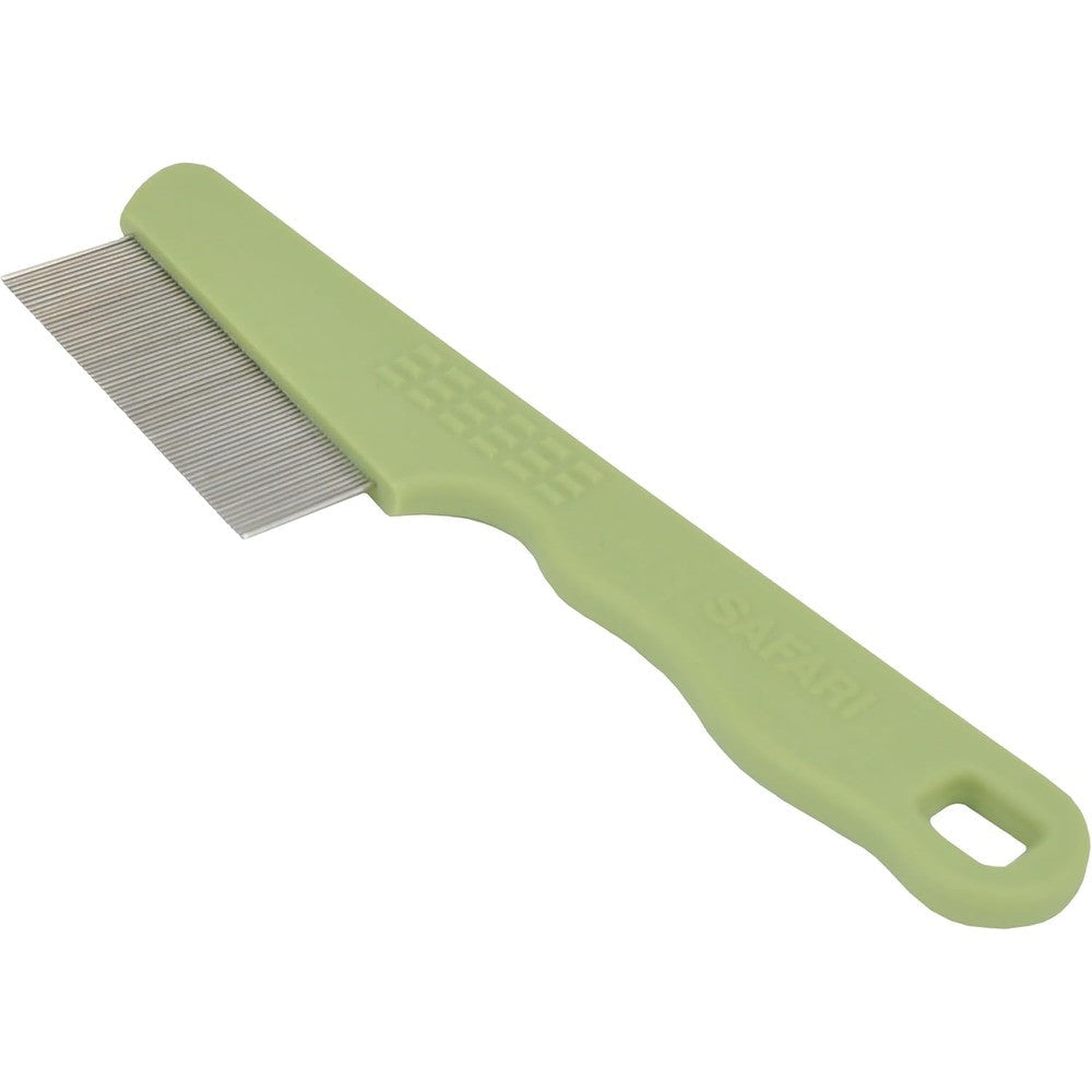 Safari Pet Products Flea And Tick Comb For Cats And Kittens With Stainless Steel Teeth And Ergonomic Green Handle For Grooming
