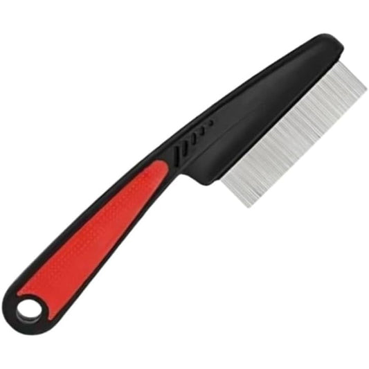 Breedo flea comb with long handle front view showing stainless steel teeth