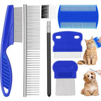 Psiriol 6 Pack Flea Comb pet grooming kit front view featuring six blue professional combs for cats and dogs.