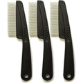 KEAIYYJ pet flea comb three pack front view showing stainless steel fine teeth and black rubber grip handles