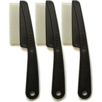 KEAIYYJ pet flea comb three pack front view showing stainless steel fine teeth and black rubber grip handles