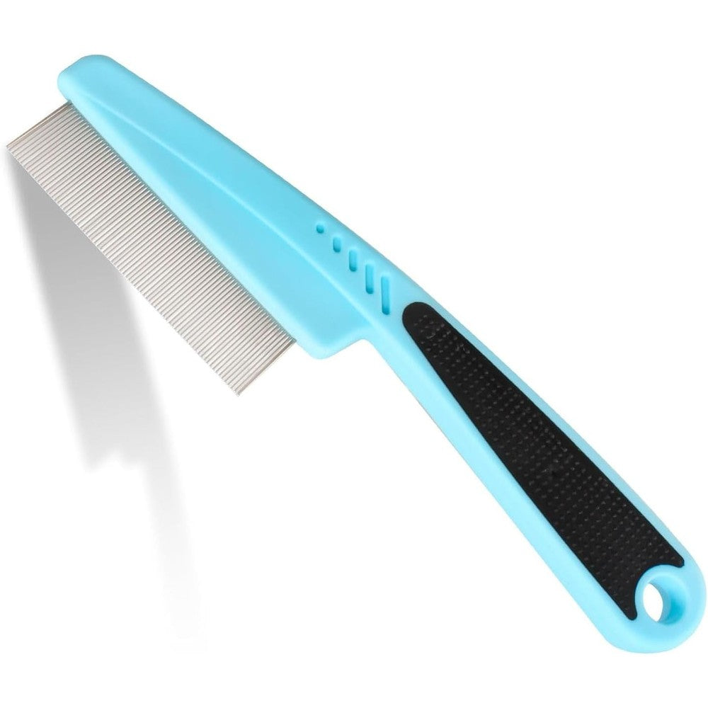 Dianzhu Flea Comb For Dogs And Cats Professional Lice And Tick Remover With Non Slip Rubber Handle Blue Fine Tooth Grooming Brush