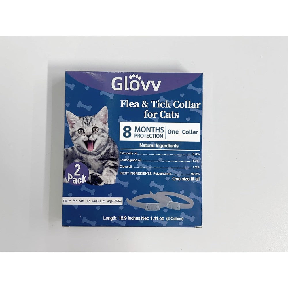 Glovv Flea And Tick Prevention Collar For Cats, 16 Months Natural Protection, 2 Pack, Waterproof Adjustable Collar For Kittens And Large Cats