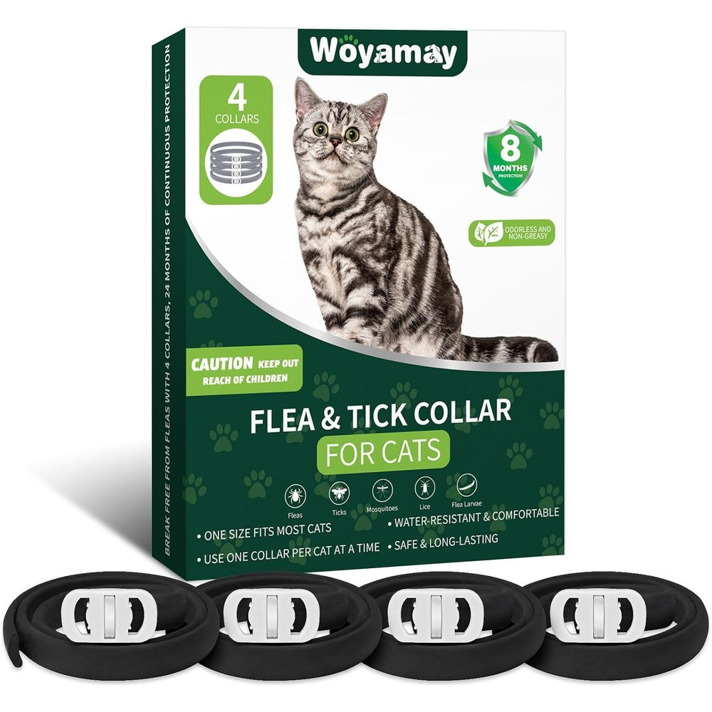 Weallin Woyamay 4 Pack Cat Flea And Tick Collar Adjustable Water Resistant Treatment For Cats And Kittens Over 12 Weeks Old 32 Month Protection