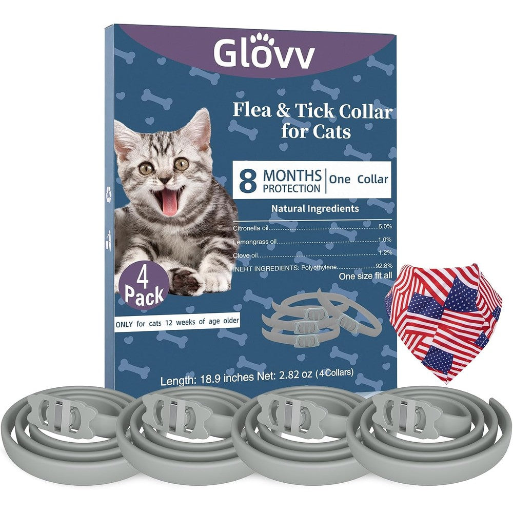 Vicsom Glovv Highly Effective Flea And Tick Prevention Collars For Cats 4 Pack 32 Months Total Protection Waterproof Adjustable