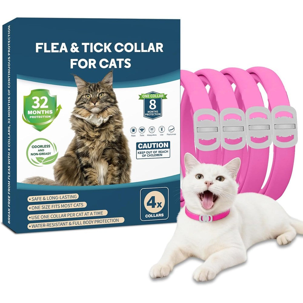 Vicsom Cat Flea And Tick Collar 4 Pack Adjustable Waterproof Prevention For Cats And Kittens 32 Months Total Protection Pink