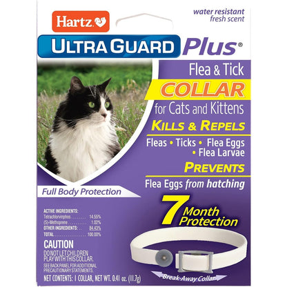 Hartz UltraGuard Plus Water Resistant 7 Month Protection Breakaway Flea And Tick Collar For Cats And Kittens