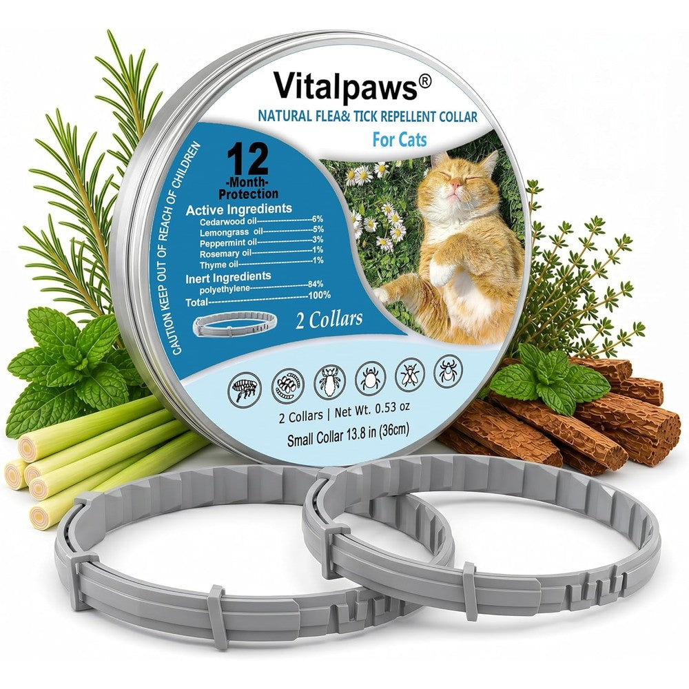 Vivaelixir Flea And Tick Collar For Cats 2 Pack 12 Month Natural Waterproof Protection For Kittens And Cats Adjustable Essential Oil Infused