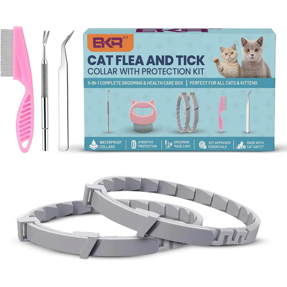 Baravi 5 In 1 Cat Flea And Tick Collar Protection Kit With Grooming Tools And 8 Month Waterproof Prevention For Cats And Kittens