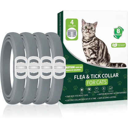 Weallin 4 Pack Cat Flea And Tick Collar 32 Months Protection Waterproof Adjustable Pest Prevention For All Breeds Grey