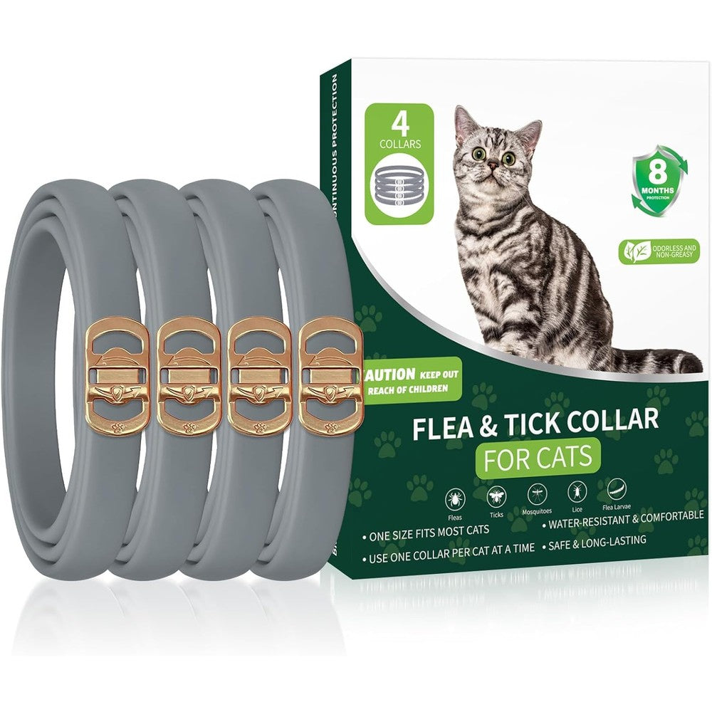 Weallin 4 Pack Flea And Tick Collar For Cats 32 Months Continuous Protection Waterproof Adjustable Treatment For Kittens And Cats Grey