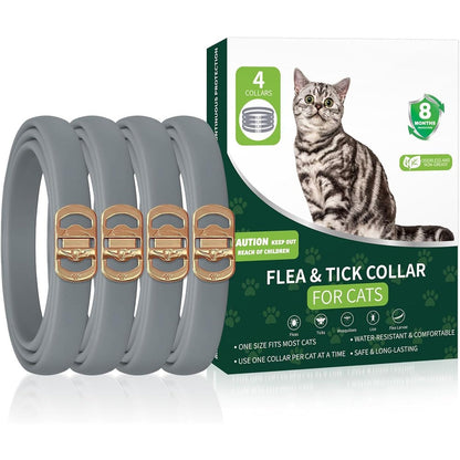 Weallin 4 Pack Flea And Tick Collar For Cats 32 Months Continuous Protection Waterproof Adjustable Treatment For Kittens And Cats Grey