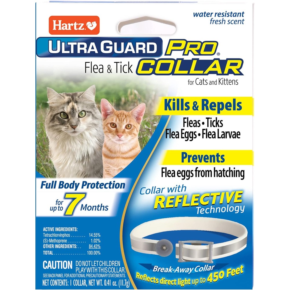 Hartz UltraGuard Pro Flea And Tick Collar For Cats And Kittens Seven Month Protection Reflective Water Resistant Breakaway Safety Collar One Count