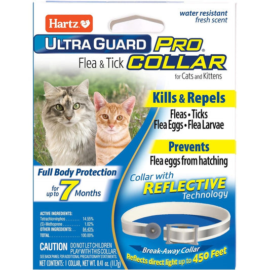Hartz UltraGuard Pro Flea And Tick Collar For Cats And Kittens Seven Month Protection Reflective Water Resistant Breakaway Safety Collar One Count