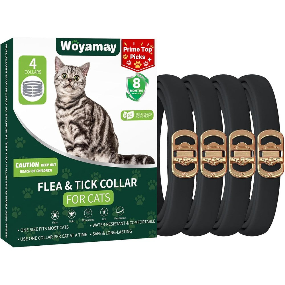 Woyamay 4 Pack Flea Collar For Cats And Kittens, 32 Month Continuous Flea And Tick Prevention Treatment, Waterproof And Adjustable Design