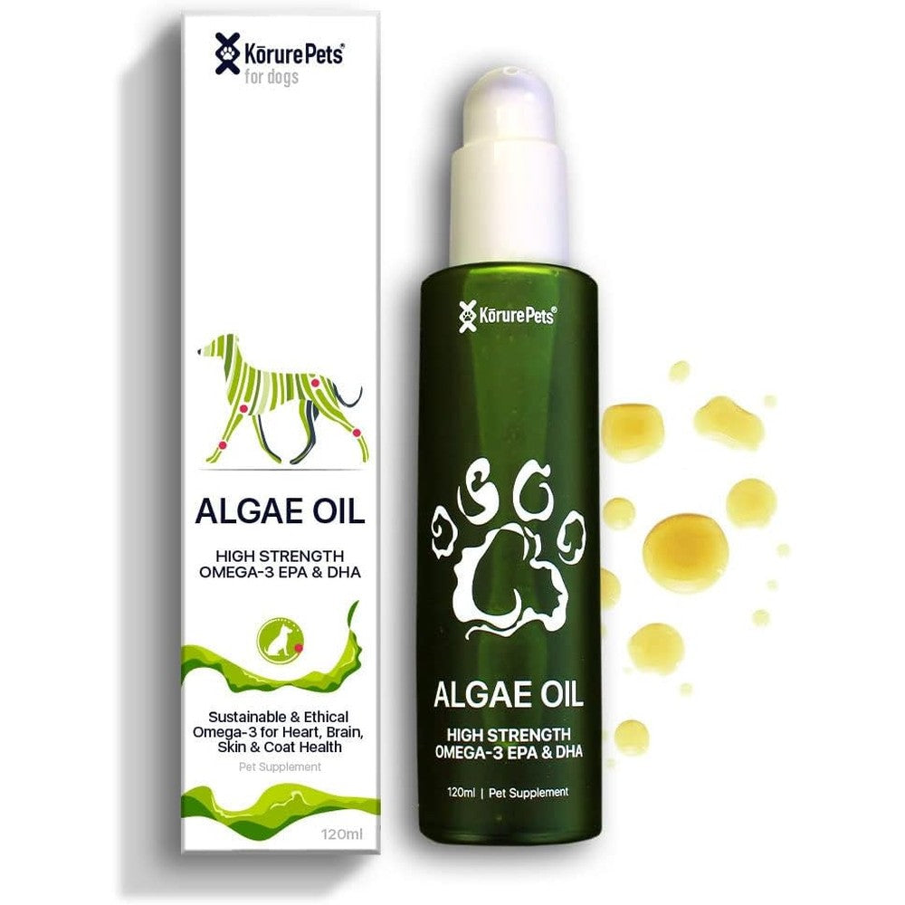 Vet Promise Omega 3 for Dogs Algae Oil 120ml bottle front view for pet skin and coat health.