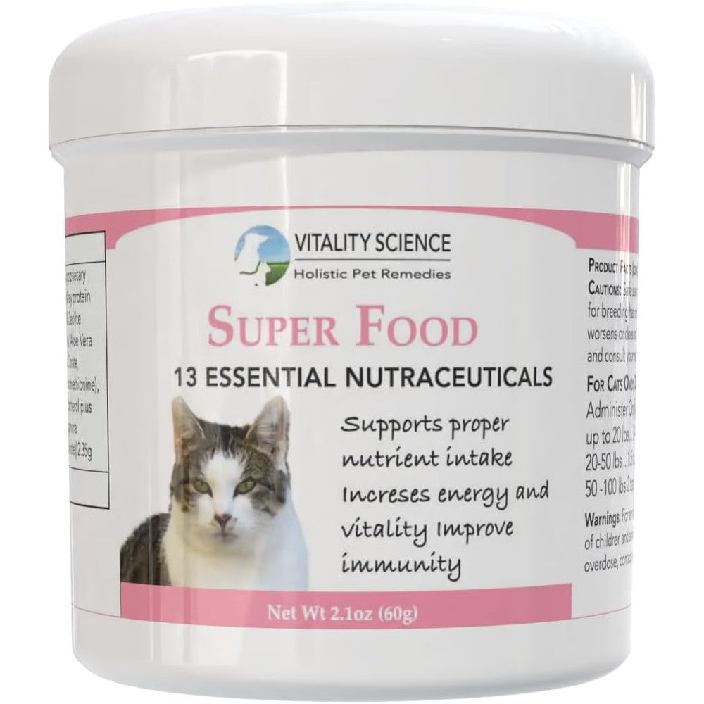 Vitality Science Super Food for Cats front view high potency cat multivitamin supplement