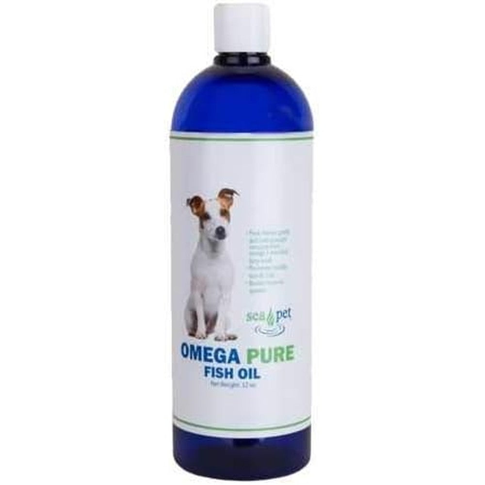 Sea Pet Omega Three Fish Oil 32 fluid ounce front view bottle for authentic pet health supplements.