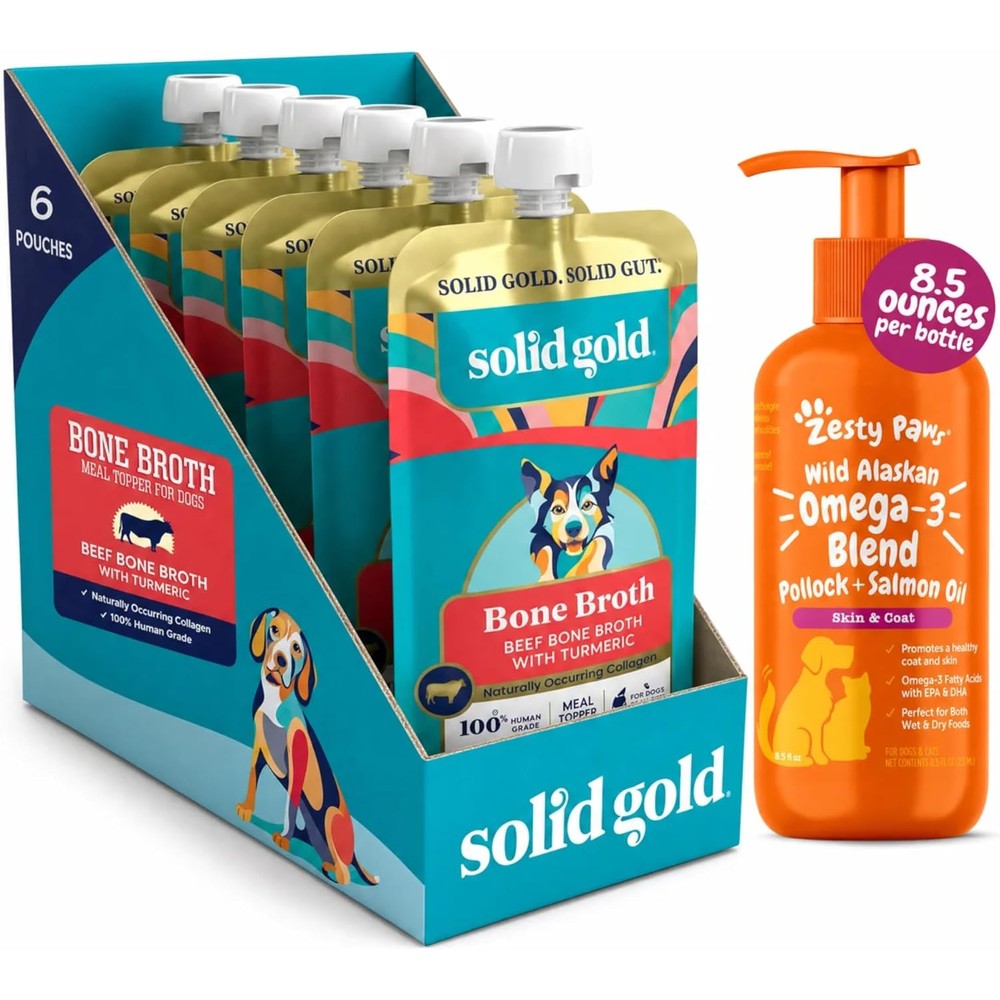 Zesty Paws and Solid Gold dog supplement bundle front view