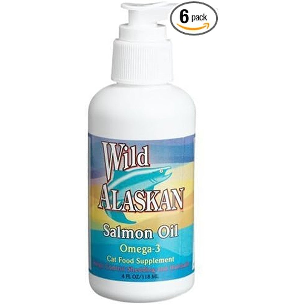 Wild Alaskan Cat Food Supplement Salmon Oil four ounce bottle front view for pet skin and coat care