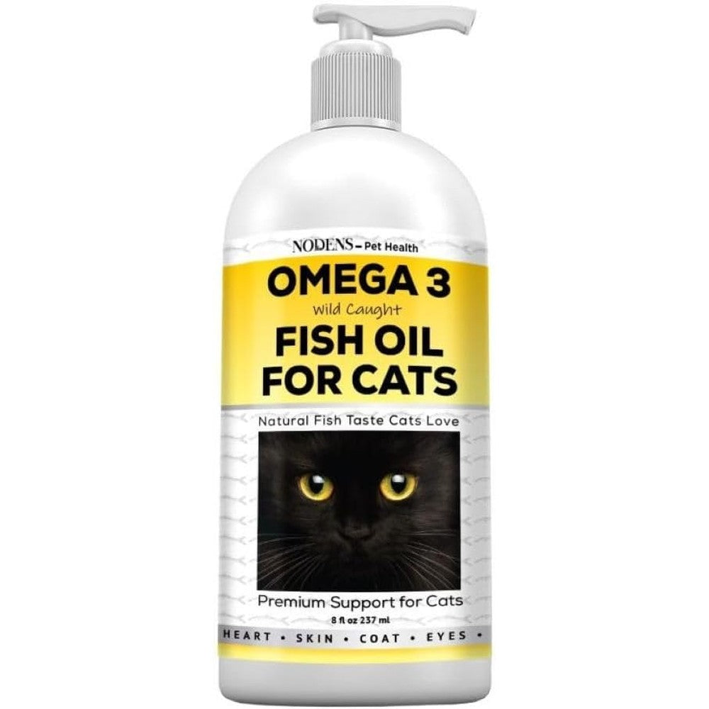 Nodens Natural Fish Oil for Cats liquid bottle front view for premium feline skin and coat care