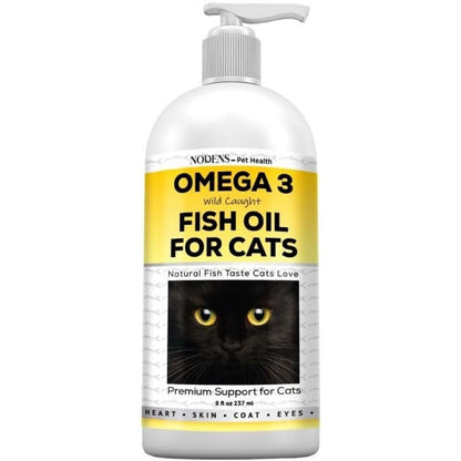 Nodens Natural Fish Oil for Cats liquid bottle front view for premium feline skin and coat care