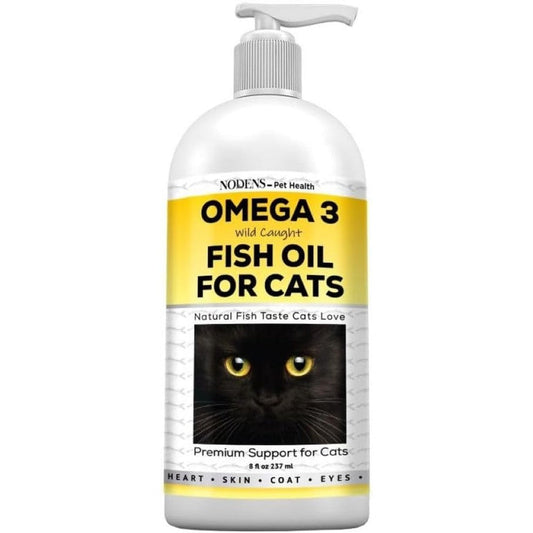 Nodens Natural Fish Oil for Cats liquid bottle front view for premium feline skin and coat care