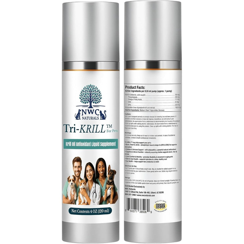NWC Naturals Tri-Krill Oil Supplement front view bottle for premium pet skin and coat care
