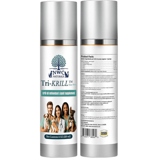NWC Naturals Tri-Krill Oil Supplement front view bottle for premium pet skin and coat care