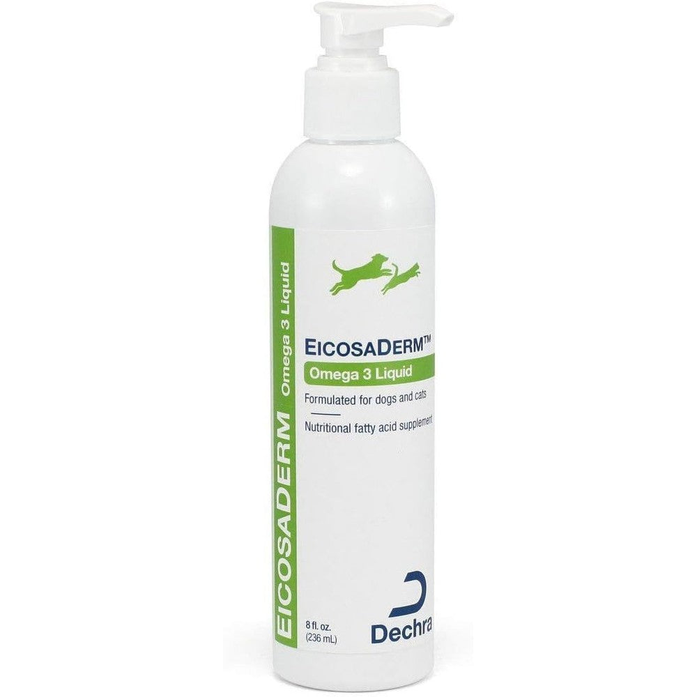 Dechra EicosaDerm Omega 3 Liquid front view of 8 ounce bottle for pet coat care