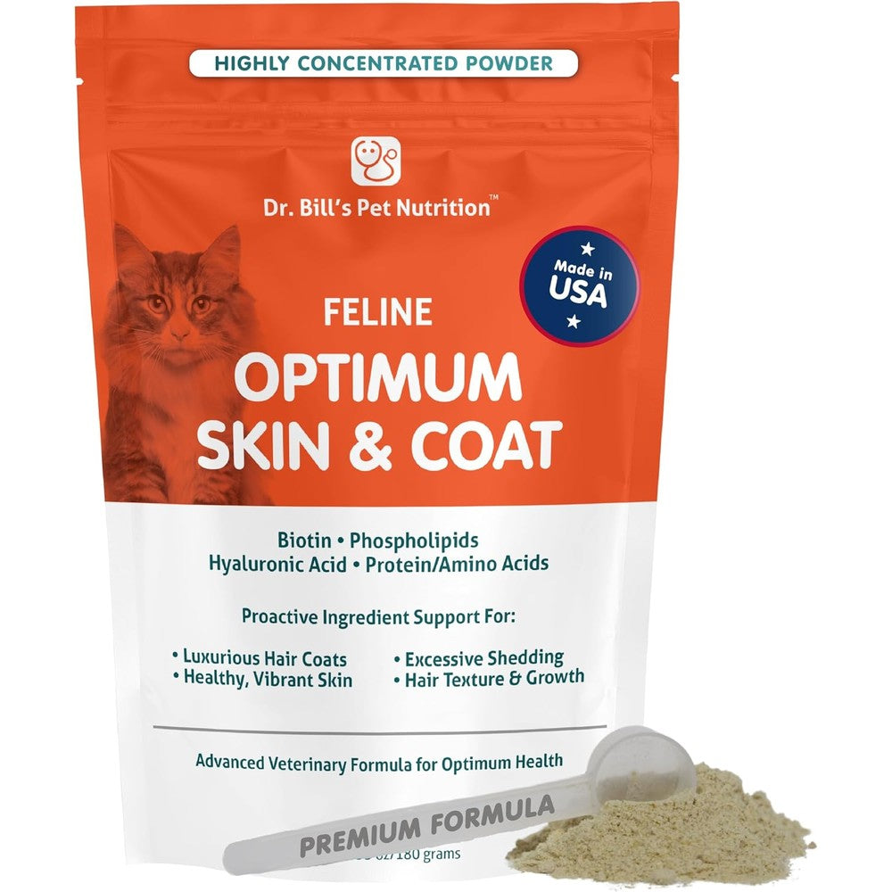 Dr. Bill's Feline Optimum Skin and Coat cat supplement powder front view packaging