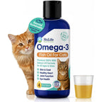 NuLife Natural Pet Health Premium Omega 3 Fish Oil for Cats front view bottle of wild Alaskan salmon oil liquid
