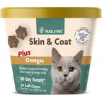 NaturVet skin and coat plus omegas for cats soft chews front view container