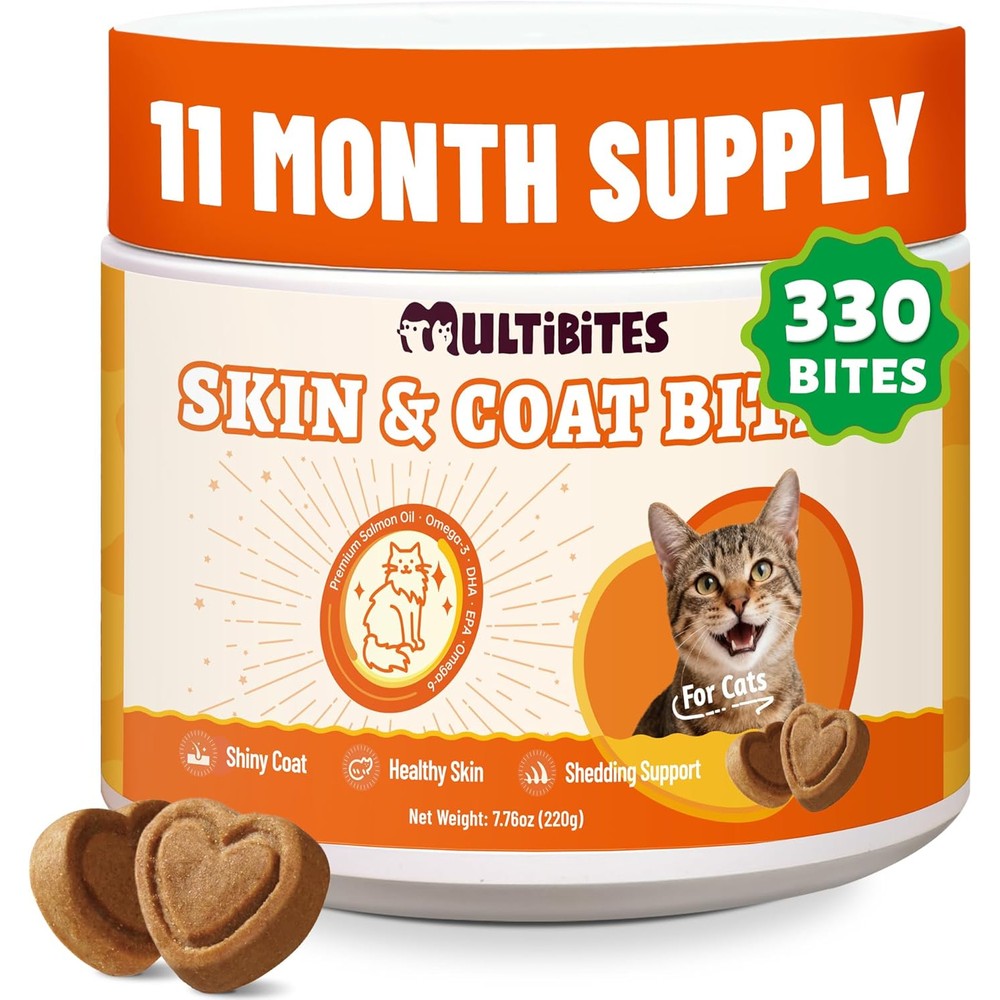 MULTIBITES Skin and Coat Bites for Cats front jar view