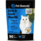 Pet Honesty Cat Skin and Coat Supplement front packaging view for feline shedding control.