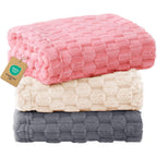 Luciphia 300GSM Fleece Dog Blanket 3D Jacquard Flannel Pet Throw Blankets For Puppies And Cats Three Pack Grey White Pink Small