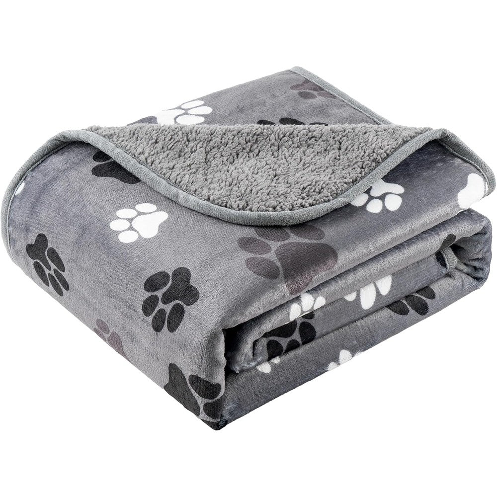 CAPT.SNOOZE Waterproof Dog Blanket Reversible Sherpa Fleece Pet Bed Couch Cover Dark Grey Paws 50 Inches By 60 Inches