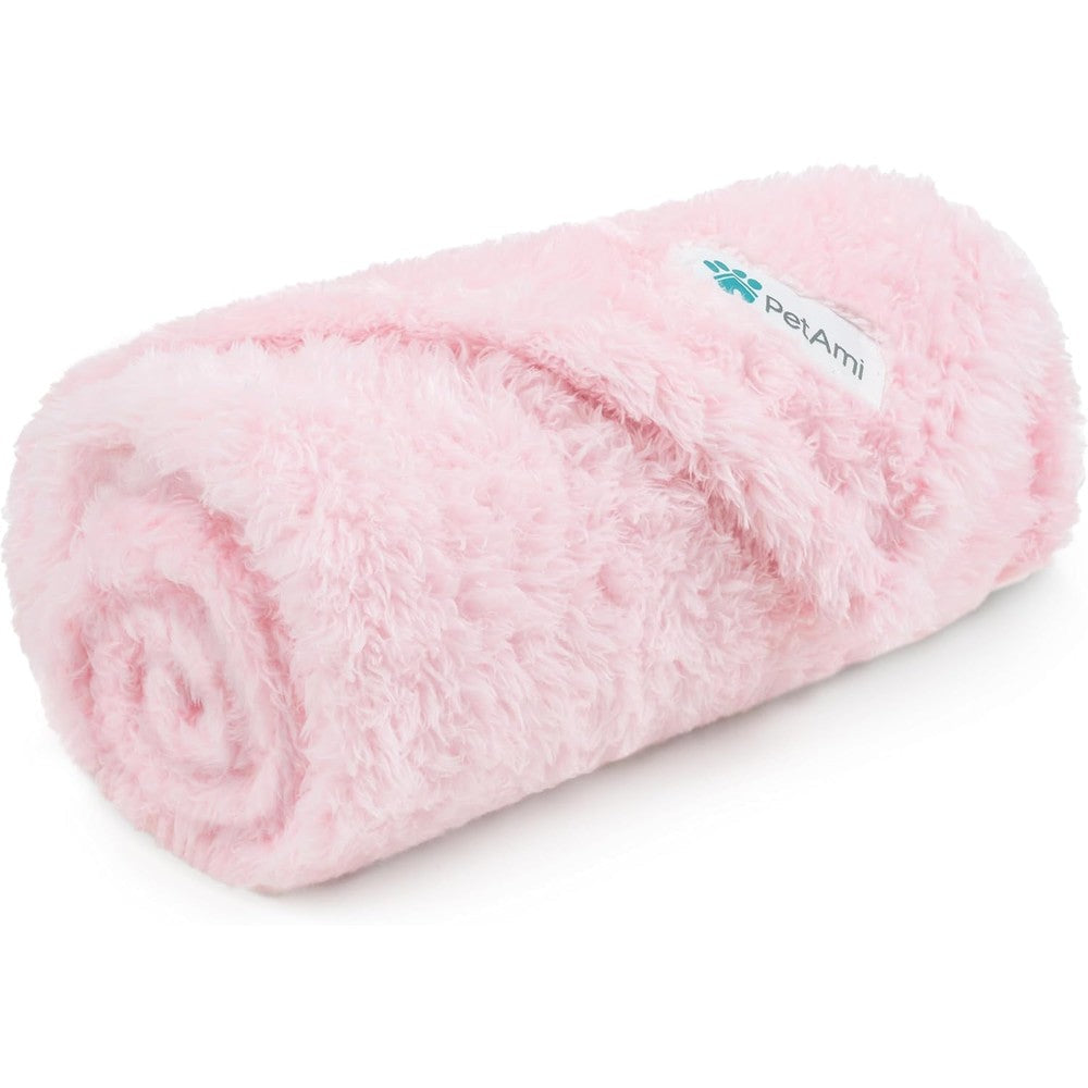 PetAmi Fluffy Reversible Sherpa Fleece Dog Blanket Calming Plush Pet Throw For Couch And Bed Pink Small 24x32 Inches